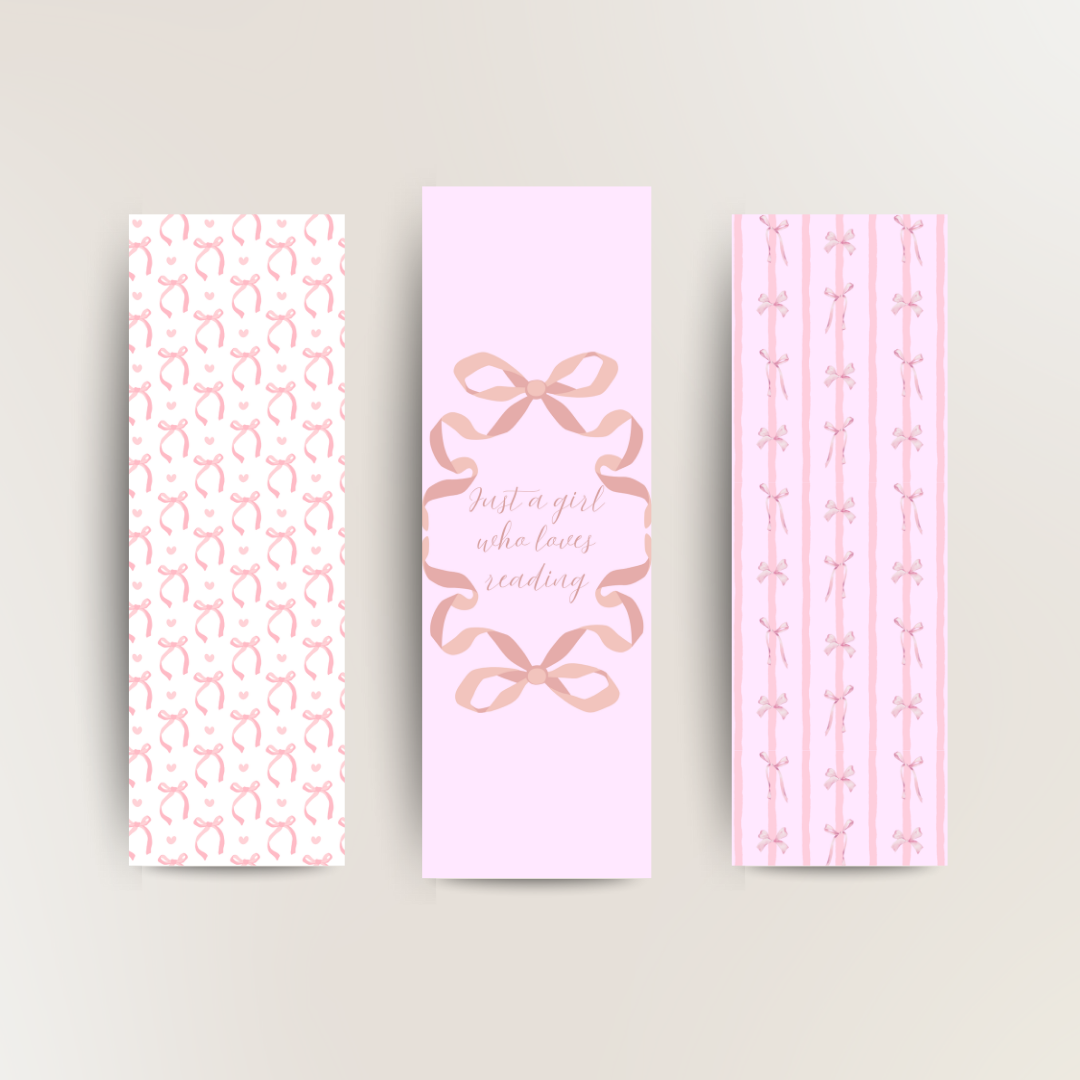 Coquette pastel pink bow and quote themed bookmarks