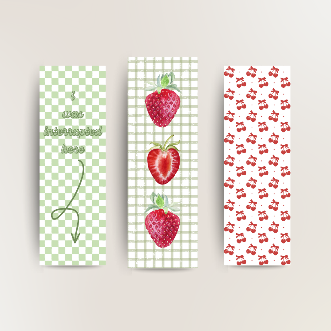 Strawberry aesthetic bookmark set